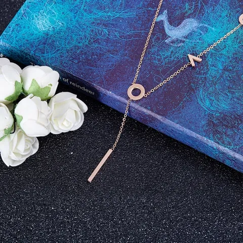 Minimalist LOVE Letter Y Shaped Vertical Bar Pendant Necklace Titanium Steel Gold Plated Geometric Fashion Jewelry For Women
