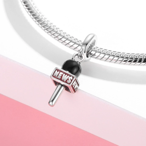 News Mikrofon Anhänger 925 Sterling Silber Emaille DIY Schmuck Zubehör Für Armband Halskette NEWS Logo Handgefertigt