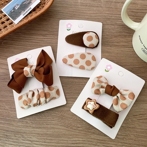 Koreaans Melkthee Bruin Haarspelden Set Strik Stippen Corduroy Satijn Haarklemmen Voor Meisjes Zoet Herfst Winter Haaraccessoires
