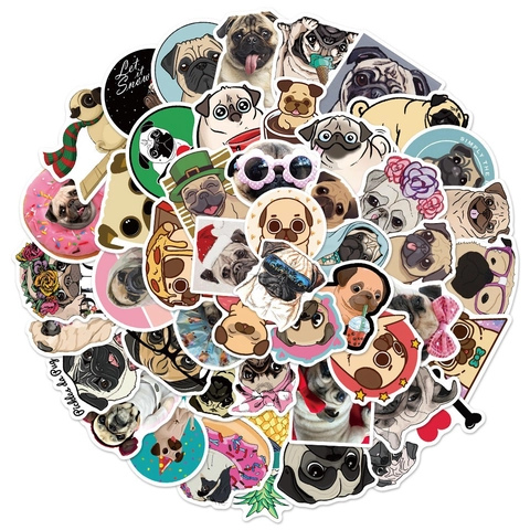 Cute Pug Dog Cartoon Stickers Waterproof Vinyl Decals For Phone Laptop Luggage Fridge Scrapbooking Journal Decoration