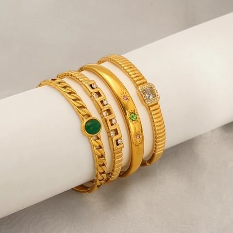 Vergoldete Edelstahlarmbänder Mit Strasssteinen Zirkon Kubanische Kette Griechisches Schlüsselmuster Damen Schmuck