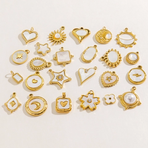 Schmuckherstellung Anhänger Edelstahl Vergoldet Perlmutt Inlay Multi Form Charms Mode DIY Zubehör