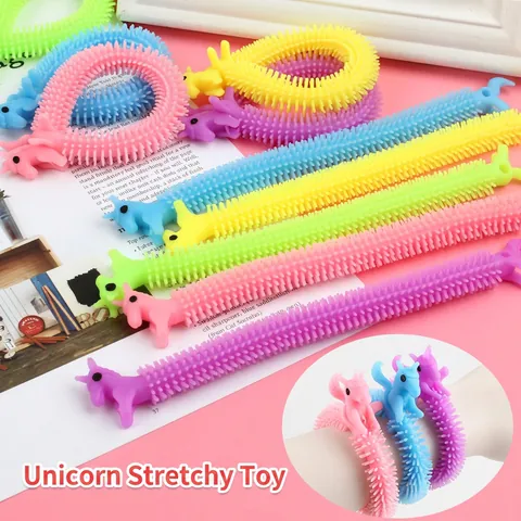 Giocattoli Unicorno Stretchy String Fidget Sensoriale Sollievo Dallo Stress Spinoso Gomma TPR Bracciale Portatile Colorato Novità