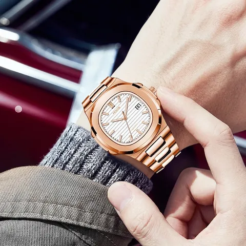 Reloj de Cuarzo FENSIR 2030 Estilo Nautilus para Hombre Acero Inoxidable Calendario Luminoso Impermeable Reloj de Pulsera