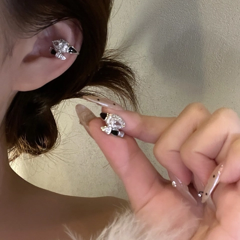 Copper Ear Bone Clip With Zircon And Enamel Non Piercing Animal Silhouette Minimalist Fashion Jewelry For Women