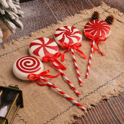 Ornamento Sospeso Lecca Lecca Di Natale Rosso Bianco Glitter Schiuma Caramelle Decorazione Per Albero Festa Decoro Festivo