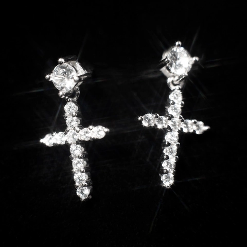 Baroque Cross Earrings Women Electroplated Alloy Rhinestone Studs With 925 Sterling Silver Post Korean Fashion Jewelry