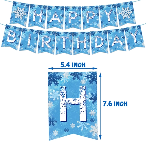 Snowflake Birthday Party Decoration Blue White Cardboard Latex Balloon Banner Cake Topper Winter Wonderland