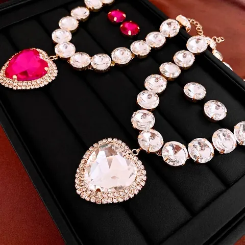 Luxe Hart Kristallen Ketting En Oorbellen Legering Strass Sleutelbeen Ketting Feest Elegant Vrouwen
