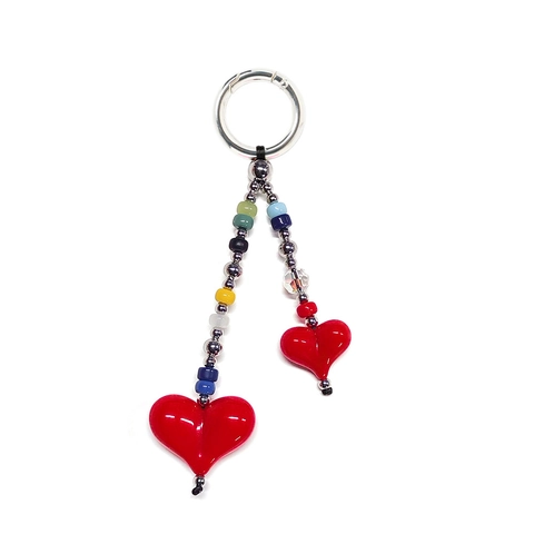 Beaded Keychain Acrylic Glass Artificial Pearl Natural Stone Charms Heart Duck Smile Face Mushroom Keyring Bag Pendant Zinc Alloy