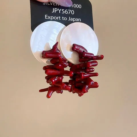 Pendientes De Rama De Coral Rojo Con Disco De Concha Blanca Y Poste De Plata De Ley 925 Estilo Retro Artístico Para Mujer