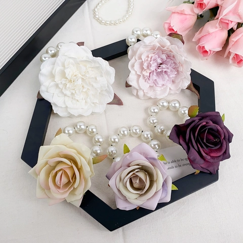 Artificial Rose Flower Hair Tie With Faux Artificial Pearl Elastic Hair Ring For Women Romantic Vacation Fairy Style Elegant Accessory