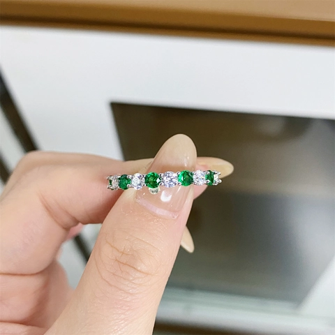 925 Sterling Silver Rainbow Eternity Ring For Women Round Cut Multicolor Rhinestone Inlaid Fashion Stackable Band Finger Jewelry