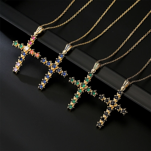 Kruis Hanger Ketting Koper 18K Verguld Sterzetting Kleurrijke Zirkon Sleutelbeen Ketting Sieraden Vrouwen