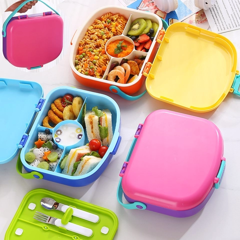 Tragbare Unterteilte Bento Brotdose Mikrowellengeeignet Auslaufsicher Mit Edelstahllöffel Für Schule Büro Kinder