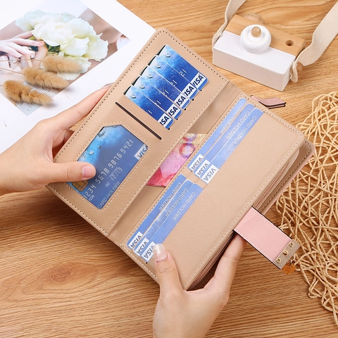 Women Long Wallet PU Leather Hollow Out Leaf Design Clutch Bag Elegant Multi Card Slots Zipper Snap Closure Purse For Lady