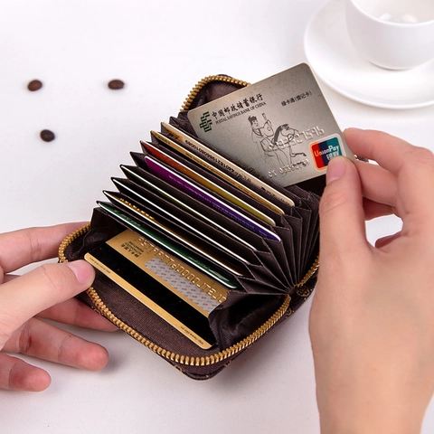 Vintage Monogram Print Mini Wallet For Women PVC Leather Zip Coin Purse Small Square Card Holder For Daily Use