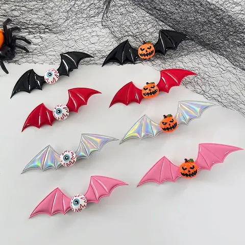 Halloween Bat Wings Hair Clips Gothic PU Leather Pumpkin Eyeball Headwear Party Cosplay Accessories Women