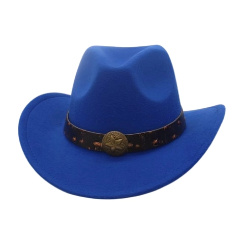 Western Cowboy Hat Polyester Felt Vintage Style Star Emblem Retro Decoration Wide Brim For Children