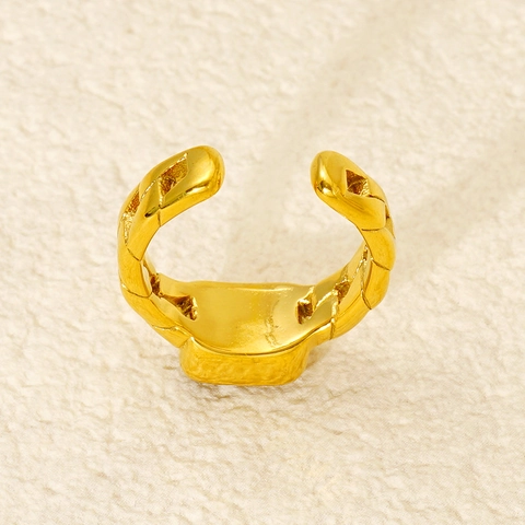 Verstelbare Ring Roestvrij Staal Zirkonia Rechthoekige Steen Cubaanse Schakeltextuur Verguld Mode Sieraden Voor Dames