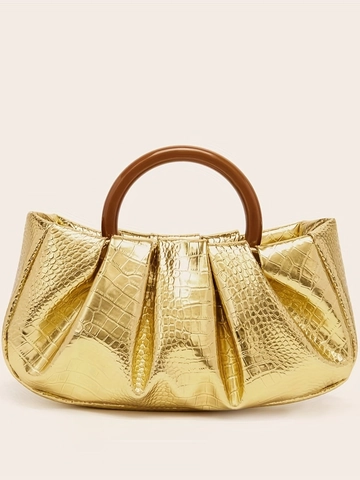 Women Pleated Cloud Evening Bag PU Leather With Resin Ring Handle Retro Trendy Handbag Magnetic Closure Elegant Party Handbag