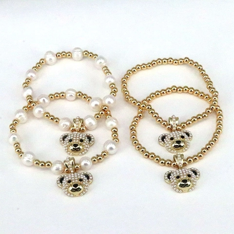 Bracelet Pendentif Ours Doux Avec Künstliche Perles En Cuivre Plaqué Or Et Künstliche Perles Bijoux De Mode Élastiques Pour Femmes