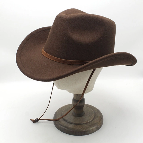 Western Cowboy Hat Polyester Felt Wide Brim With Adjustable Chin Strap Vintage Outdoor Style For Men Women