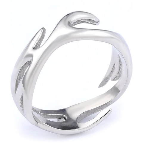 Anello In Acciaio Inossidabile 316L Corna Fiamma Totem Lucidato Ramo Minimalista Stile Punk Gioielli Uomo Donna