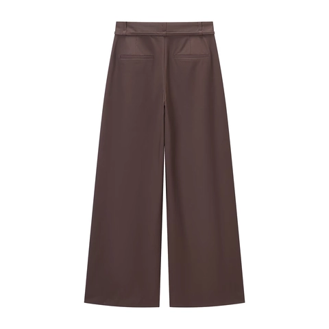 Pantaloni Donna Gamba Larga Vita Alta Casual Con Cintura Sottile Tinta Unita Poliestere Vestibilità Morbida Moda