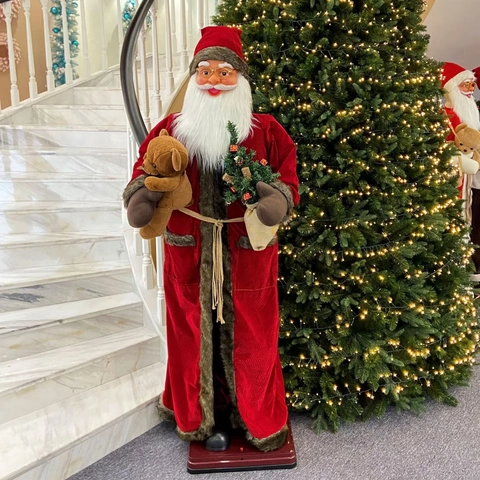 Babbo Natale A Grandezza Naturale Decorazione Elettrico Animato Canto Danza Plastica Tessuto Velluto Centro Commerciale