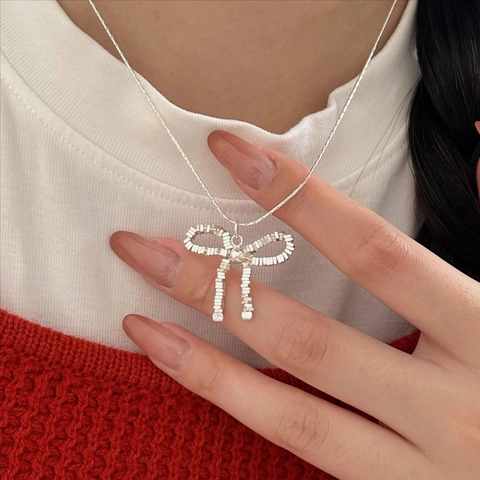 Collana Con Ciondolo A Fiocco In Argento Sterling 925 Catena A Serpente Gioielli Minimalisti Da Donna