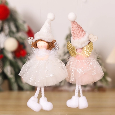 Ciondolo Bambola Angelo Di Natale Ornamenti Appesi Gonna In Rete Paillettes Cappello Maglia Albero Di Natale Casa