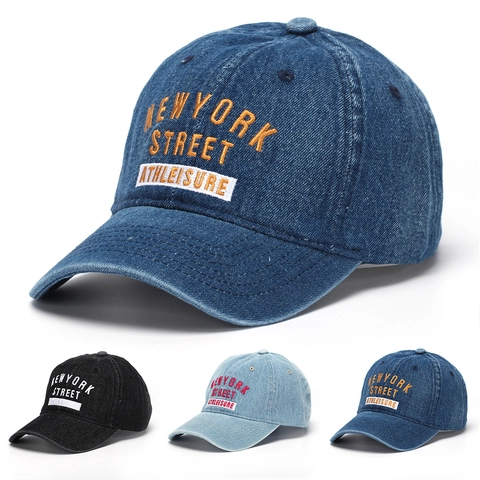 Casquette De Baseball En Denim Délavé Vintage Brodée New York Réglable Chapeau Streetwear Pour Hommes Femmes