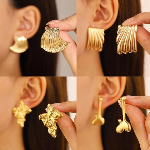 Titanium Steel Geometric Earrings For Women Gold And Silver Plated Irregular Fashion Jewelry Stud Earrings