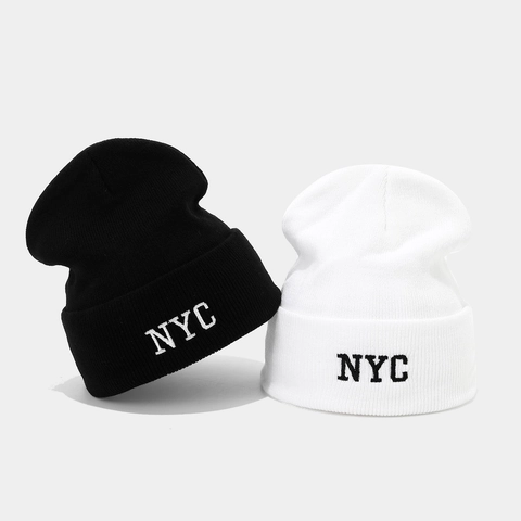 Bonnet Beanie Broderie Lettres NYC Maille Côtelée Acrylique Style Rue Décontracté Automne Hiver Unisexe