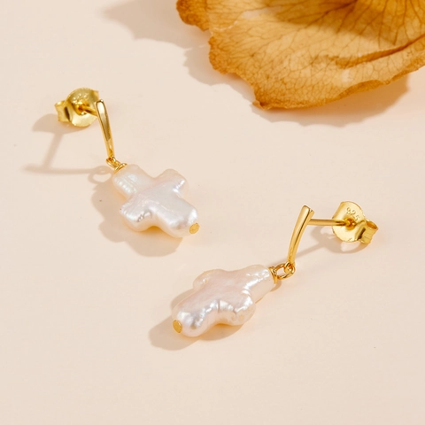925 Sterling Zilveren Kruis Zoetwater Parel Oorknopjes Voor Vrouwen Gepersonaliseerde Natuurlijke Barok Parel Europa Mode Sieraden