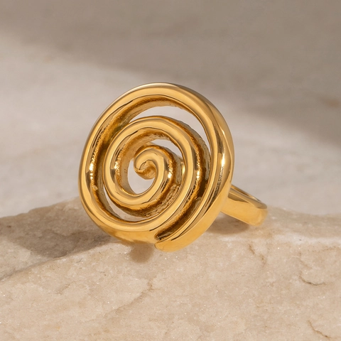 Anello Design Spirale Acciaio Inossidabile Placcato Oro Gioielli Dito Geometrici Minimalisti Per Donne Impermeabile