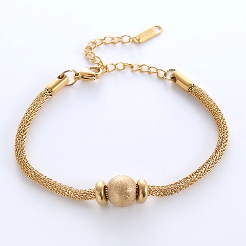 Minimalistisches 316L Edelstahlarmband Mit Netzgewebe Und Mattierter Perle Verstellbare Kette Schmuck Für Damen
