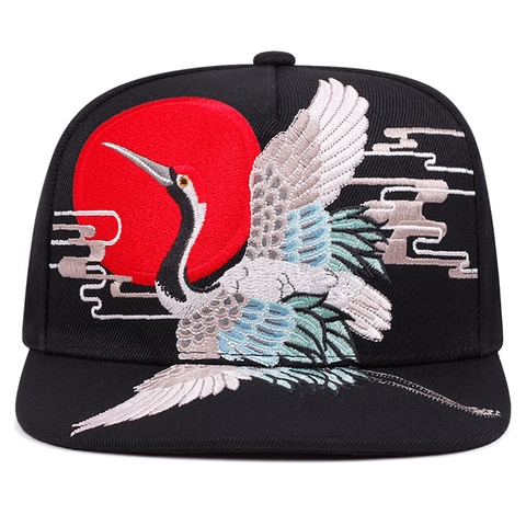 Cappello Da Baseball Con Ricamo Gru Stile Cinese Tesa Piatta Cotone Protezione Solare Regolabile Per Uomo Donna