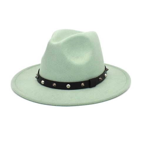 Fedora Hat Wide Brim Wool Felt Jazz Cap Punk Rivet Leather Band Autumn Winter Fashion Accessory Women Men