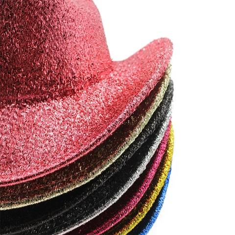 Glitter Western Cowboy Hat Sparkling Wide Brim Fedora Party Stage Performance Costume Hat For Men Women Accessory