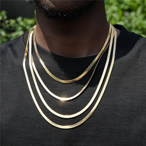 Flat Snake Chain Necklace Stainless Steel Herringbone Blade Link High Polished Hip Hop Jewelry Unisex