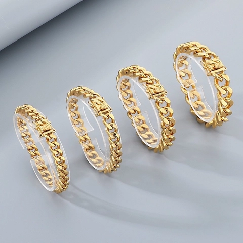 Bracciale Cuban Link Acciaio Inossidabile Lucido Curb Chain Hip Hop Punk Gioielli Da Uomo