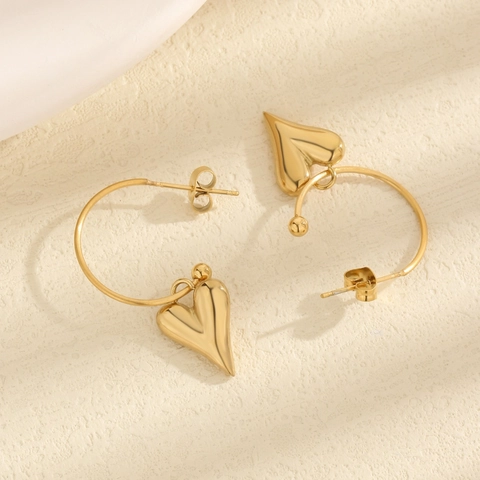 Boucles d'oreilles Créoles en Acier Inoxydable Plaqué Or avec Pendentif Cœur Géométrique Style INS Européen pour Femme Bijoux Mode