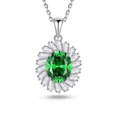 Oval Gemstone Zircon Pendant Necklace 925 Sterling Silver Petal Sunflower Halo Elegant Luxury Jewelry For Women