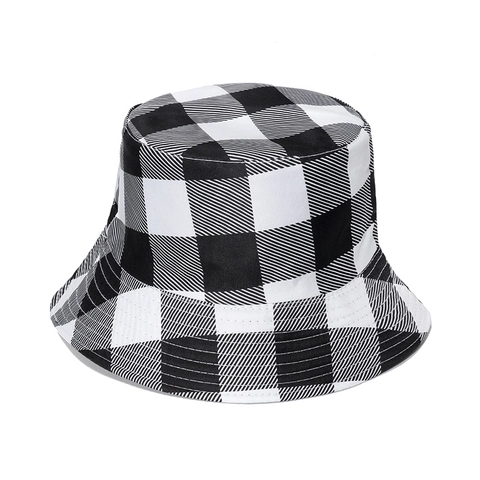 Bucket Hat Checkered Gingham Pattern Polyester Reversible Sun Protection Casual Outdoor Unisex Fisherman Cap