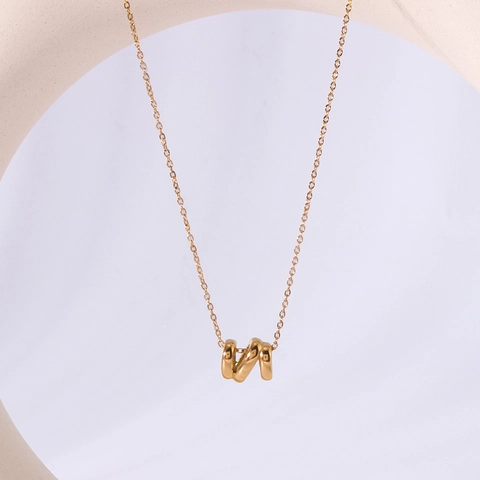 Pendant Necklace 18K Gold Plated Stainless Steel Hollow Letter N Geometric Interlocking Rings Minimalist Jewelry For Women