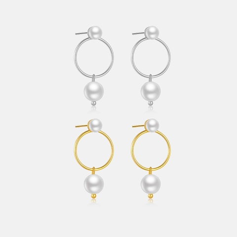 925 Sterling Silver Artificial Pearl Hoop Earrings Korean Vintage Geometric Pearl Pendant Drop Earrings For Women Jewelry