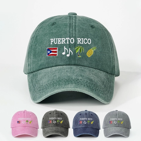 Berretto Da Baseball Ricamato Puerto Rico Lavato Retro Cappello Da Sole Regolabile Stile Estivo Tropicale