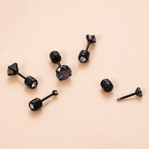 Orecchini a Bottone in Acciaio Inossidabile con Zirconia Mistica Retro Nero Borchie Geometriche per Piercing Ipoallergenico Gioielli Punk